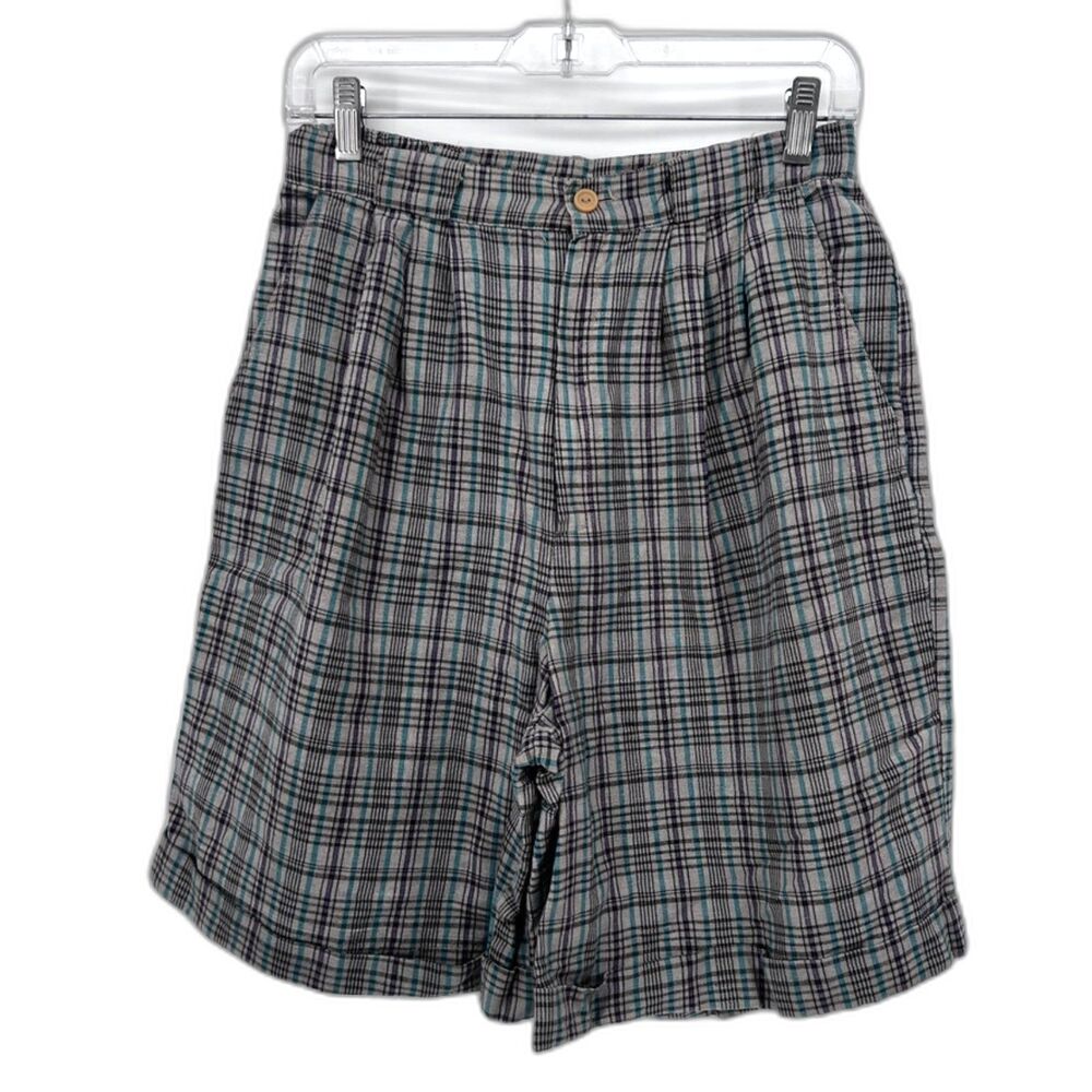 Fundamental Things VTG Plaid Retro Y2K Mom Shorts Linen Blend Sz SM/MD*** Preppy